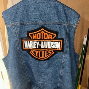 Vintage Harley Davidson Denim Vest, Embroidered HD back hit